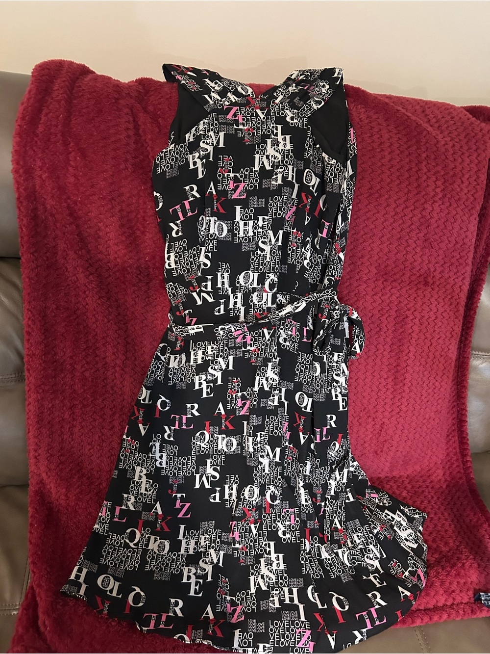 RACHEL Rachel Roy Black Graphic Midi Dress with Pink Accents